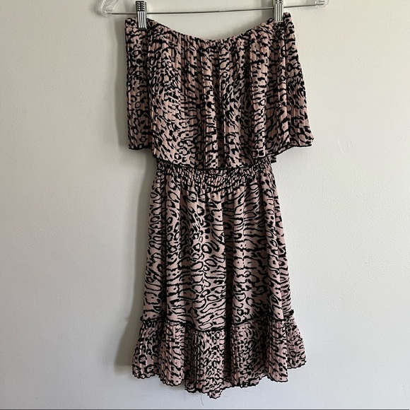 Parker Strapless Pink Leopard Print Pleated Summer Beachy Mini dress - Picture 1 of 10